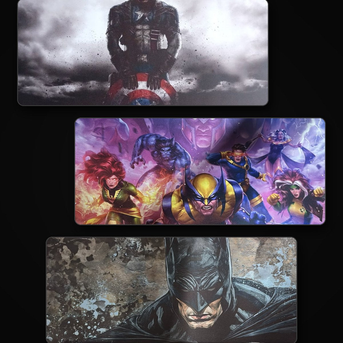 Mousepads de superhéroes 70x30 cm: Capitán América, X-Men, Batman